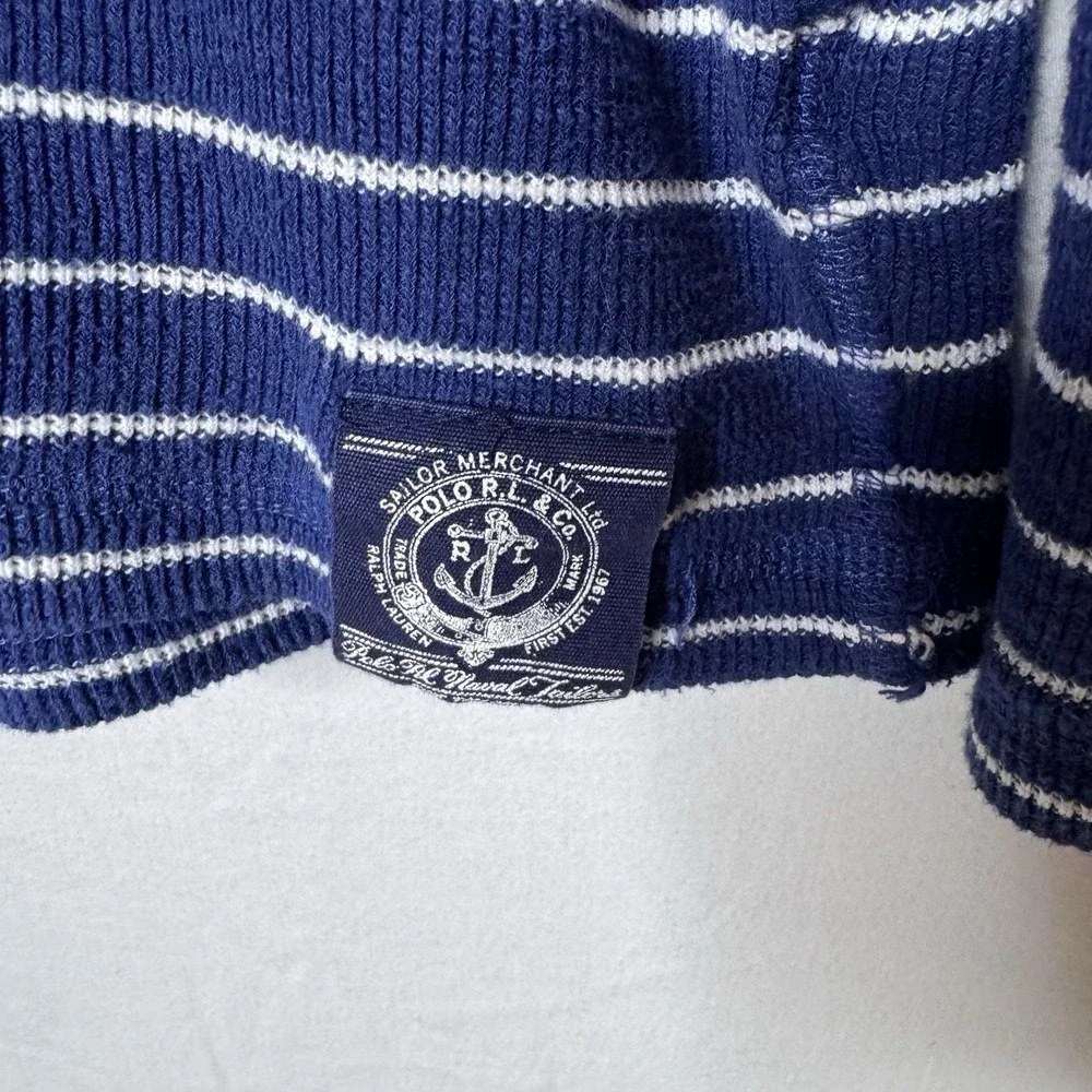 Polo Ralph Lauren Thermal Hoodie Mens XL Vtg Striped‎ Long Sleeve 90s Y2K Preppy